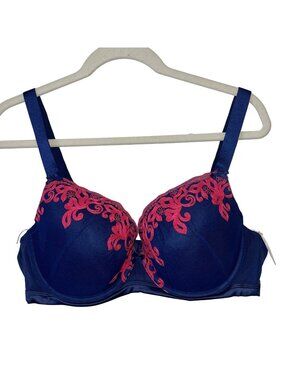 NWT Adore Me Navy Blue & Pink Lace Trim Underwire Bra Size 42D